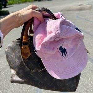 Polo by Ralph Lauren Pink Cotton Big Pony Cap with Navy Logo